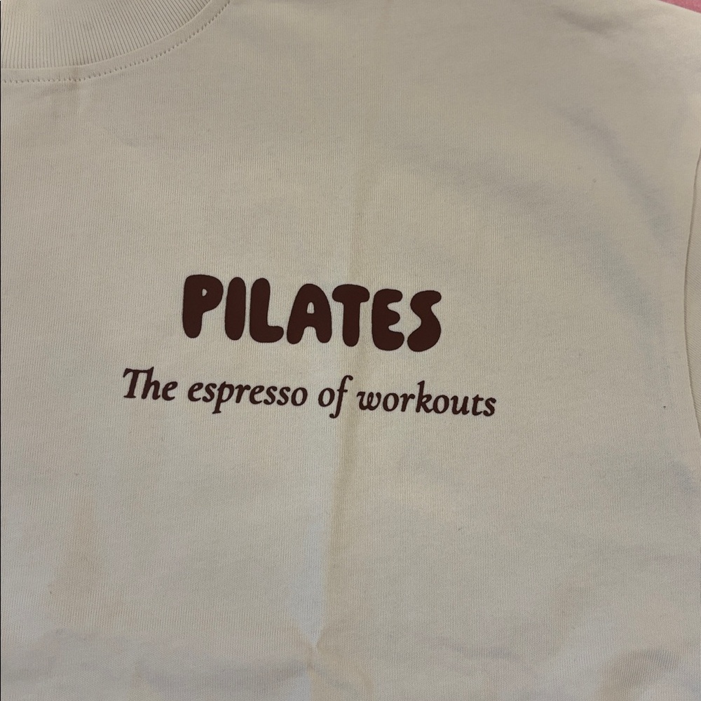 CCO! NWT Pilates the Espresso of Workouts Coffee & Pilates name a better duo Tee - Picture 6 of 11